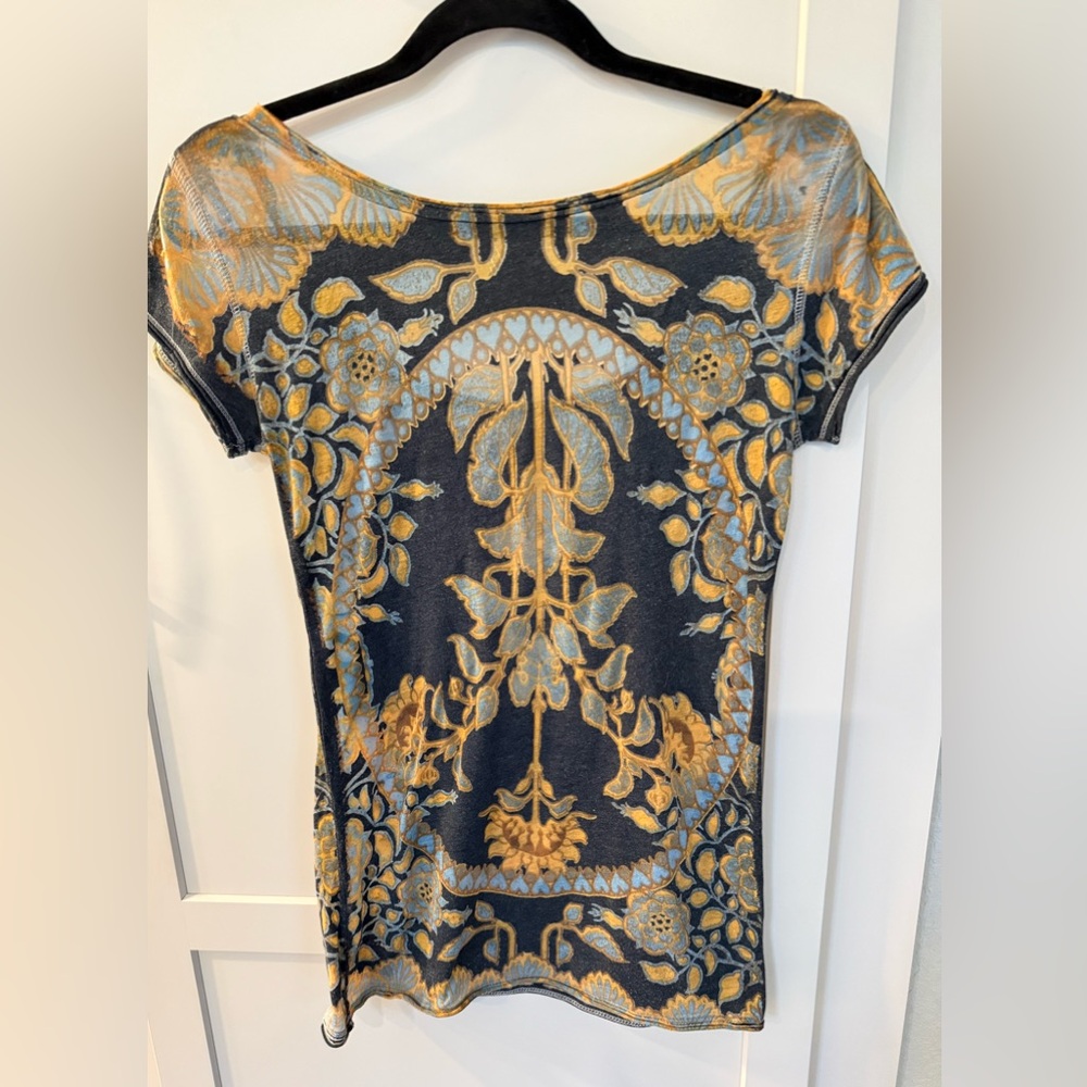Lucky Brand “Cold Crush” Gold Floral Scoop Neck Top - Picture 2 of 3